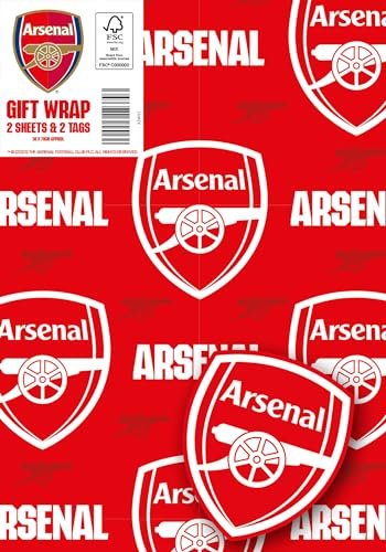 Arsenal FC Geschenkpapier, 2 Bögen, 2 Etiketten, Arsenal Fußball Geschenkpapier