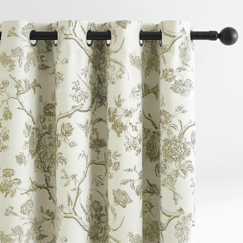 Melodieux Verdunkelungsvorhänge mit Vintage-Blumenmuster, 213 cm lang, für Wohnzimmer, Schlafzimmer, Bauernhaus, französisches Landhaus, Baumwolle, wärmeisoliert, Ösen, 132,1 x 213,4 cm, Hellbraun, 2