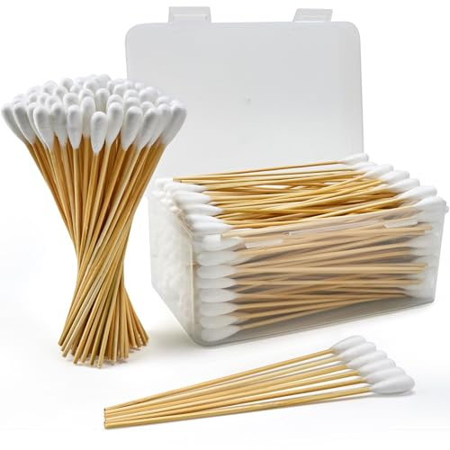 Accesfire 200PCS Large Cotton Swabs in Storage Box, 6 Inch Dog Ear Swabs with Bamboo Handle for Dogs - Soft Cotton, Gentle and Lint-Free, Specially Designed for Dogs (Large)