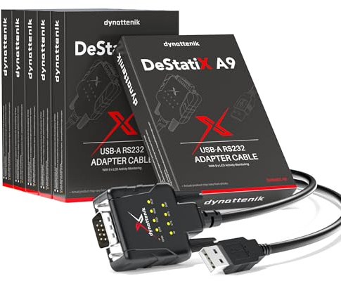 dynattenik FTDI USB Seriell-Adapter mit ESD-Schutz & 9 Signal-LEDs – Industrieller RS232 Konverter für PC, Mac & Linux – Maschinensteuerung, Automatisierung & Entwicklung 【DeStatiX-A9, 6er-Pack】