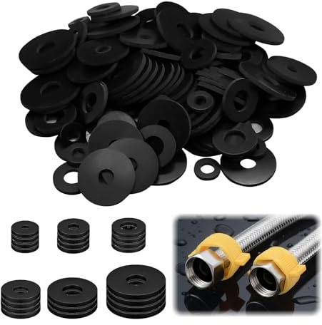 JRYGAC Lot de 120 rondelles plates en caoutchouc, 30/25/20/16/12/10 mm, plaques joint, kit entretoise de laveuse, joints hydrauliques pour appareils ménagers, robinets vis boulons (Noir)