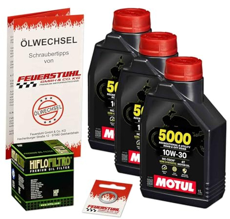 Öl & Ölfilter für Honda CB 500 F, 2019-2023 (PC63), Ölwechsel Set 10W-30 Motoröl + HiFlo Filter + Dichtring(e)