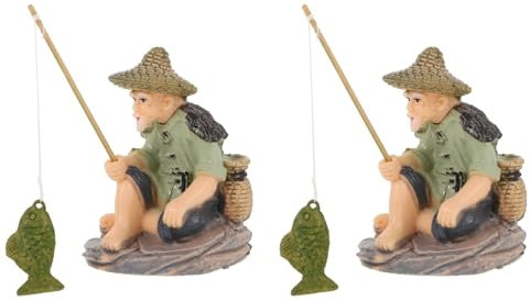 BESPORTBLE Miniature Fisherman Figurine, 2pcs Sitting Fishing Figurines Feng Shui Figurine Chinese Elder Statue Mini Fisherman Statue for Fish Tank Pot Garden Home Aquarium Decor