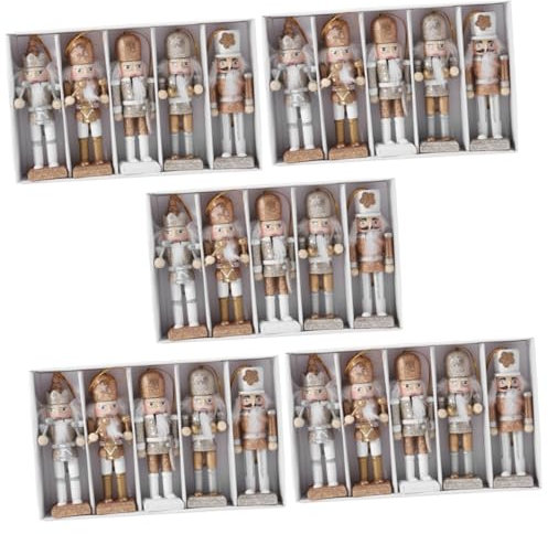 IMIKEYA 5pcs Wooden Nutcracker Puppet Ornament Glittering Powder Creative Christmas Decoration for Tree Holiday Parties and Home Decor