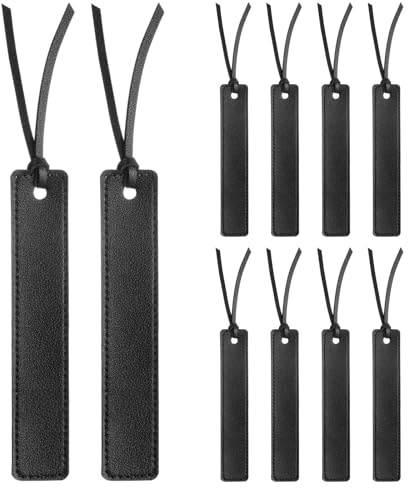 QUARKZMAN 10 Stück Leder Lesezeichen, Bookmark Bookmarks Personalisierte Handgefertigte Lesezeichen mit Lederseil für Buchliebhaber Leser Schriftsteller Zubehör, Schwarz