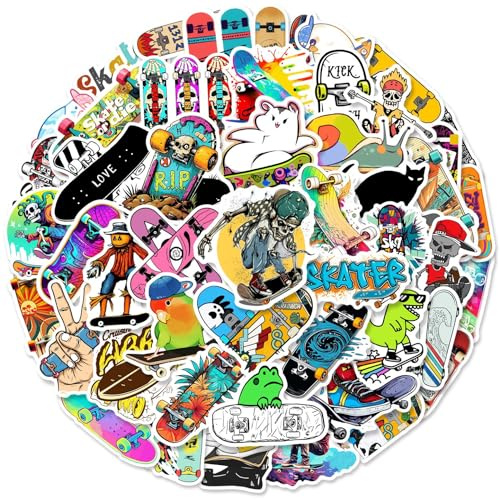 Skateboard Aufkleber - 50 Stück Graffiti Stickers für Motorräder, Fahrrad, Snowboard, Gepäck, Laptop, Auto, Koffer - Wasserdichte Vinyl Stickers für Kinder und Jugendliche