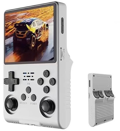 R40S Pro Retro Game Console,Portable Handheld Video Game Console ，3.5 inch IPS Screen with 256G Card &30000+ Games,Built in 45 Emulators,3800mAh Battery (white-256g)
