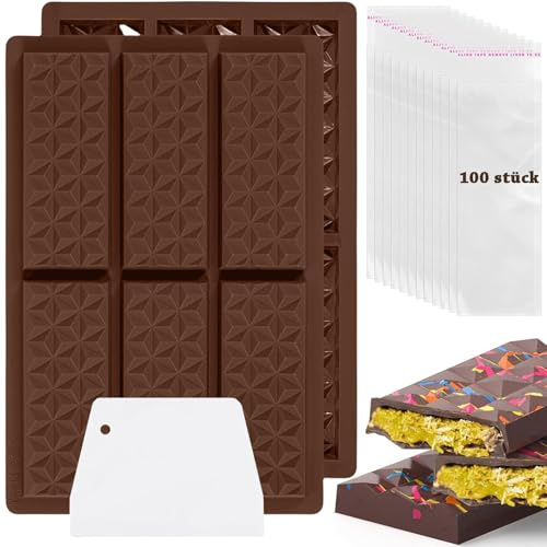 Molde de silicona para chocolate, 2 moldes de silicona con raspador y bolsa, Dubai Chocolate Chocolate Molde profundo Dubai Chocolate Molde para chocolate Praline Candy Hornear