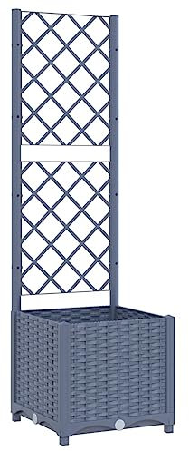 Makastle Jardinière avec Treillis, Jardinière surélevée en PP Boîte de Plantation Extérieur Lit Surélevé de Jardin Boîte à Fleurs Bac à Plantes avec Treillis, Gris foncé 40x40x136 cm