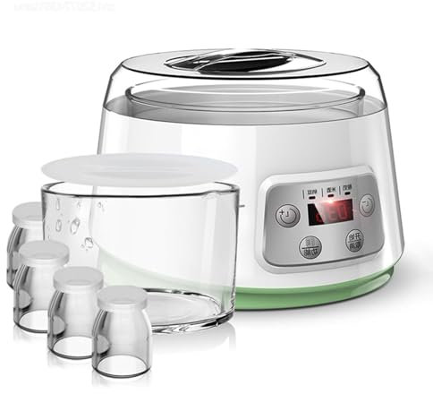 Yogurtera Totalmente Automática, Máquina for Hacer Yogur Griego, Mini Yogurtera, Yogurtera - Yogurtera con 4 Tapas de Frascos de Vidrio de 200 Ml, Temporizador con Pantalla LCD, 20 W, Ideal for Yogurt