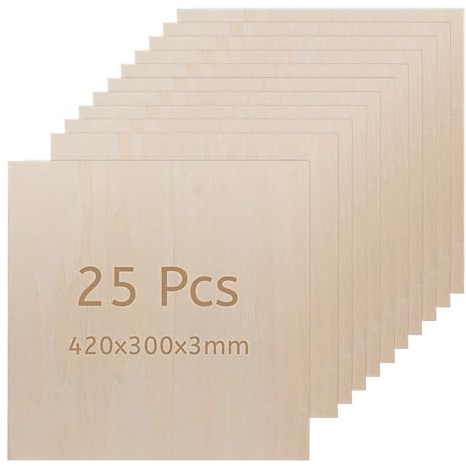 DBREAKS Madera Contrachapada de Tilo 3mm, 25PCS Tablones de Madera, 300x300x3mm Tableros de Madera, Tablero de Madera a Medida, Contrachapado Maderas para Bricolaje
