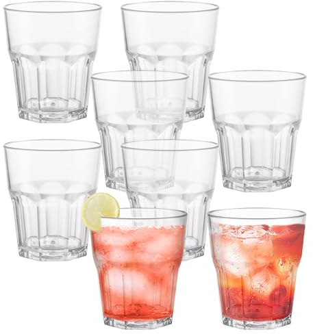 ASelected 8 PCS Plastic Glasses,8 Pack 250ml Acrylic Plastic Tumblers,Reusable Cups Stackable Plastic Acrylic Drinking Tumblers for Home Camping Picnic BBQ Adults Party Children