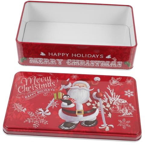 TOPBATHY 2pcs Box Christmas Candy Box Tinplate Rectangular for Cookies Snacks Biscuits Xmas Decorated Multi-purpose