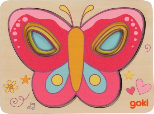 goki 57305 – Schichtenpuzzle Schmetterling – 5-lagiges Puzzle für Kleinkinder aus Holz