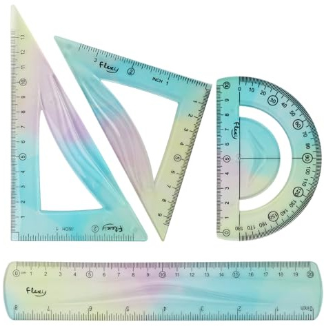 SacJkt Flexibles Lineal Set, Geometrie Set, 4 Stück Bunt Flexibles Lineal mit Geodreieck, Ideales Zeichenwerkzeug für Schüler Lehrer Ingenieure und Zeichner（20 cm）