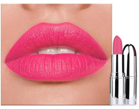 Bright Pink Lip Stick, Matte Hot Pink Longlasting Lipstick for Women, Soft Smooth Highly Pigmented Full-Coverage Lipsticks Tinted Lip Balm, Gift for Women