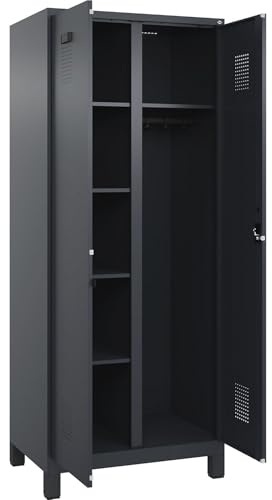 kaiserkraft FRANKEL Vestiaire pour Produits de Nettoyage Evolo Plus | 1 Compartiment | cloison médiane Centrale | Gris | l 800 mm | avec Pieds Larges | Serrure à Cylindre