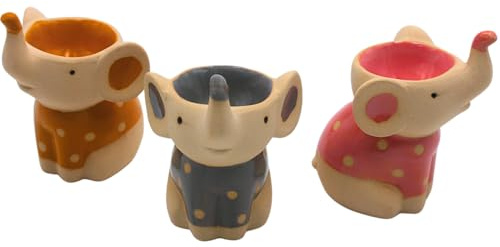 Lot de 3 coquetiers éléphants, porte-œufs, Eideko, petit déjeuner – Coquetier éléphant – Coquetiers en faïence en jaune/rose/gris L/l/H 8 x 7 x 10 cm Contenu de la livraison : 3 pièces.