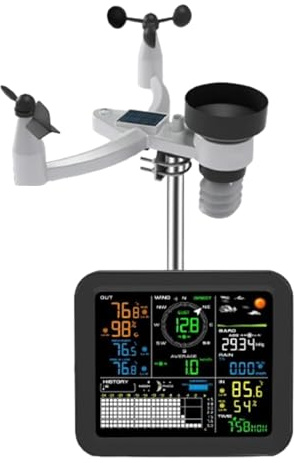 ZGJIAJU 5 In 1 Indoor Outdoor Wireless Weather Station Temperature And Humidity Wind Speed Direction Rainfall With Digital Display Accurate Measuremen