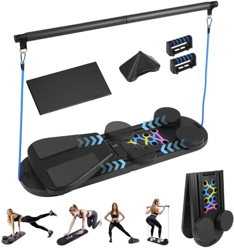 FitRepa Pilates Reformer Maschine Faltbares Pilates Board Set zu Hause, Automatisches Rebound Ab Roller Board für Männer und Frauen - Ideal für Rumpfkraft und Bauchtraining (Schwarz)