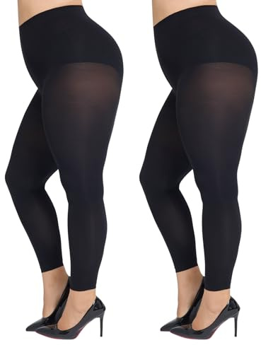 MANZI Ohne Fuss Strumpfhose Damen Große Größen Schwarz Blickdichte Leggings