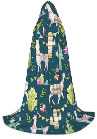 GUOLGP Llama Animal Alpaca Tropical Cactus Print Halloween Hooded Cloak Men Women Teens Wizard Robe For Christmas Costume Carnival