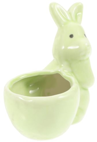 TOYANDONA Portauovo Colore Verde Chiaro in Ceramica a Forma di Coniglio Minimalista Versatile e Sicuro per Uova Sode e Decorazioni Pasquali in Cucina
