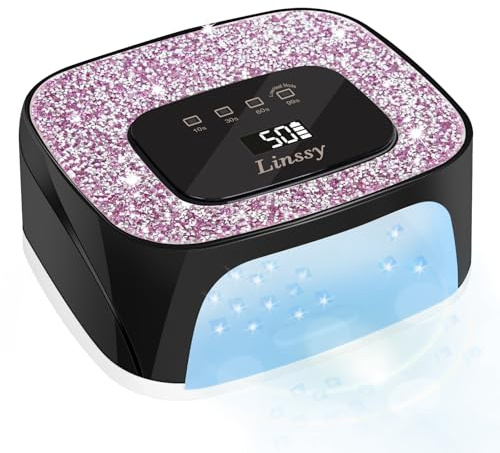Linssy Lampada per unghie ricaricabile UV/LED con sensore automatico, luce portatile senza fili per asciugare le unghie, 4 tempi e schermo LCD diamante, luce UV per unghie in gel a casa, salone, nero