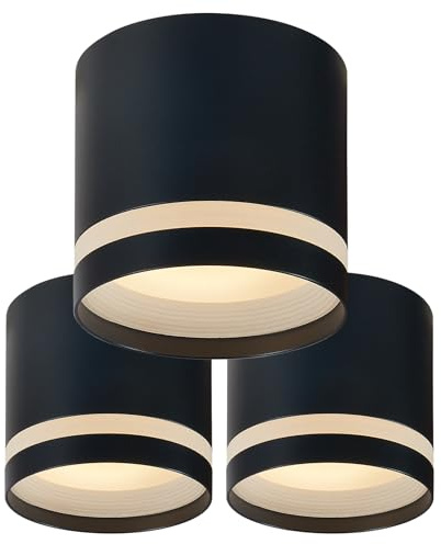 YanFeiYit LED Aufbauspot IP44 3CCT Deckenspot Schwarz inkl. 5W wechselbares LED Leuchtmittel 3000K/4000K/6500K Aufbauleuchte Aufputz Aufbaustrahler für Badezimmer, Flur, Wohnzimmer (Schwarz 3 Stück)