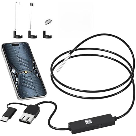 Telecamera endoscopio da 3,9 mm, telecamera di ispezione con telefono cellulare, endoscopio per Android/Type-C/USB, IP67, impermeabile, fotocamera HD da 2 MP con 6 LED, cavo flessibile da 1 m