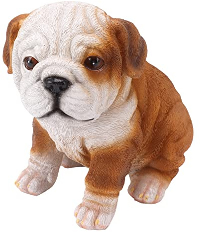 Haofy Estatua de Cachorro de Bulldog Inglés Sentado, Escultura de Resina de 16 Pulgadas, Coloración Realista, Resistente a la Intemperie para Jardín, Césped, Porche, Decoración Al Aire Libre