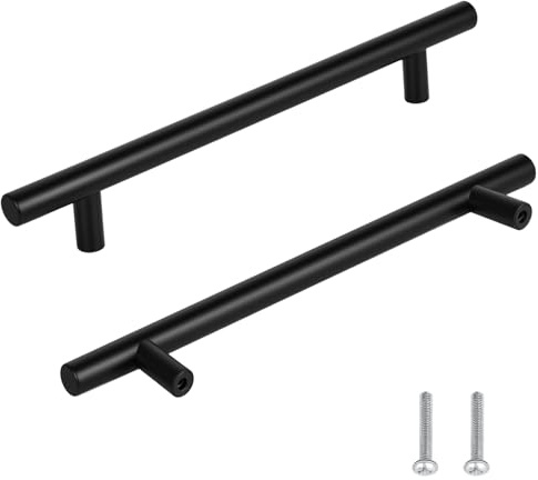 YYTECH 10 tiradores para muebles de cocina, de acero inoxidable, para armarios de cocina, tiradores de armario, diseño redondo, para armario, cajón, armario (negro, 12 x 160 x 220 mm)