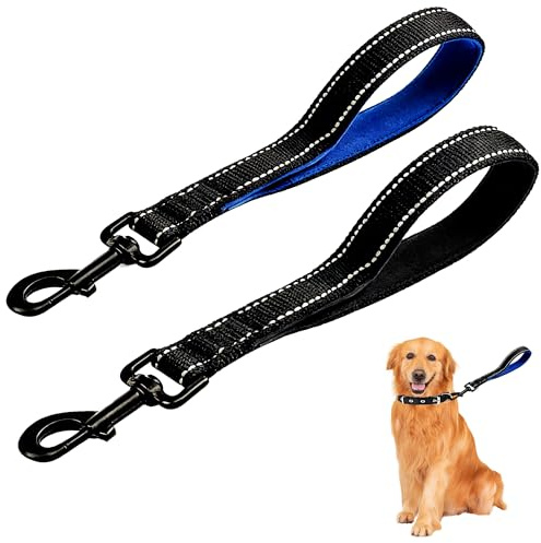 2 Stück Kurzführer Hund mit Gepolstertem Griff, Nylon hundeleine | Nylon Hundeleine für Trainingsleine, Reflektierend Hundeleine Kurz für Große Mittlere Hunde, Gewebeband-Schleppleine 29.5 cm.