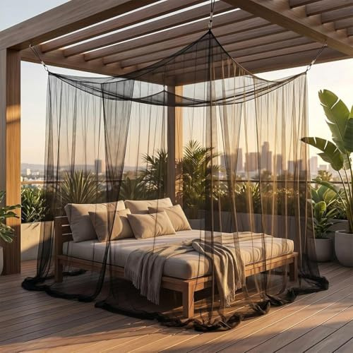 Hillylolly Moskitonetz Outdoor für Doppelbetten/Einzelbett, Fliegennetz Bett, Insektenschutz Netz Outdoor, Moskitonetz Rechteckig für Camping, Garten, Grill (Schwarz-1 Tür, 3x3x2.5m)