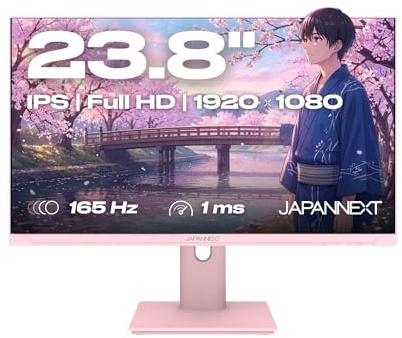 JAPANNEXT Gaming monitor 23,8 IPS FullHD (1920x1080) 165Hz 1 ms rosa | höjd och lutning justerbar (HSP) inbyggda högtalare G-Sync/FreeSync | JN-IPS238G165F-HSP-PK
