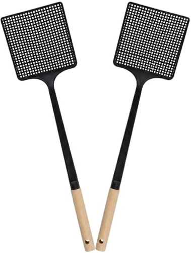 2X Fliegenklatsche Schwarz 46 cm Mit Bambusgriff Stabile Mückenklatsche Moskitoklatsche