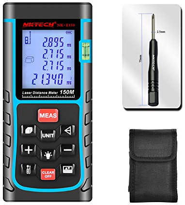 NKTECH Medidor de distancia láser telémetro láser 150m buscador de rango Herramientas m/in/ft Longitud Área de la cinta Ángulo de volumen Medición 100 datos (NK-E150)