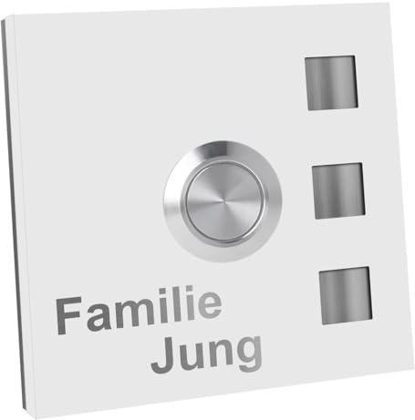 Jung-Edelstahl-Design Türklingel mit Gravur Köln Klingelplatte 7 x 7 cm. Led Taster weiss. Weiss pulverbeschichtet Klingelschild V2a Edelstahl. (ohne LED)
