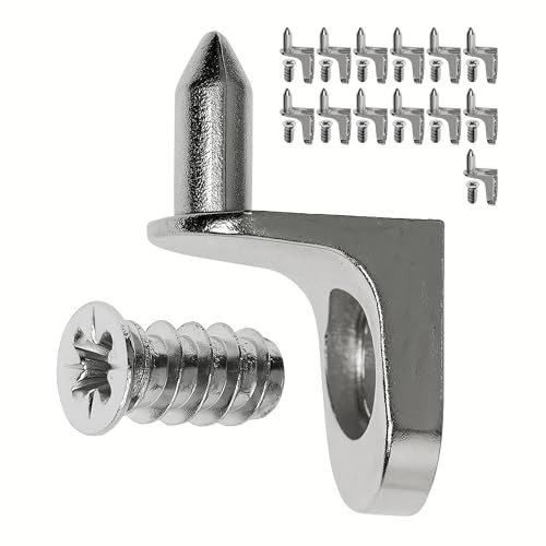Regalboden Träger, 12 Pack, Winkelbodenträger mit Zapfen und Schraube, für Ø 5 mm Bohrlöcher, L-Form Stütze aus Stahl, Einlegeboden Halter, D5 Stahlwinkelstütze schrauben, Winkel Bodenträger L Form