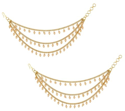 Efulgenz Ear Chains Indian Jewellery Traditional Indian Earrings with Hair Chain Earring Chain Jewelry for Wedding Layered Faux Pearl Charms Ear Chain Earrings for Women