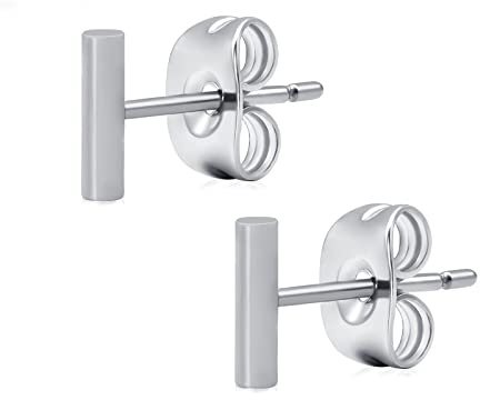 Pendientes de estrella de titanio hipoalergénico sin níquel para pieles sensibles Pendientes planos pequeños para adolescentes y mujeres (Bar-Silver)