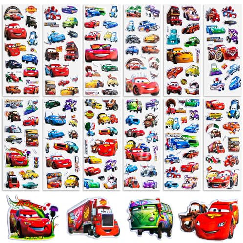 Chukua 12 Sheets Cartoon Stickers, 3D Puffy Stickers for Children, Anime Stickers for Party Bags, Cartoon Stickers for Boys for Skateboard, Laptop, Scrapbook, Bike, Wall
