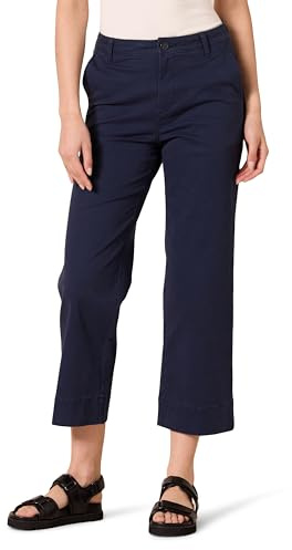 Amazon Essentials Pantalón Chino de Pierna Ancha hasta el Tobillo de Talle Alto y Corte Recto Mujer, Azul Marino, 40-42