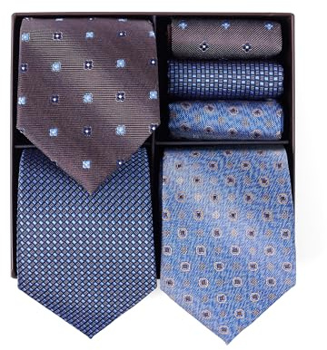 BRERA 67-3 Pezzi Cravatta Uomo elegante + 3 Pezzi fazzoletto da taschino uomo, Set uomo con confezione regalo, Cravatte e Pochette Classiche Taglia Unica