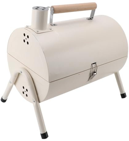 Grill à Charbon de Bois en Baril, Barbecue à Charbon Portable Double Face avec Zone de Grille de Cuisson pour L'extérieur, le Patio et les Fêtes (Blanc sans plaque de cuisson)