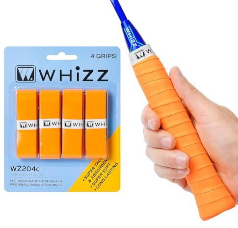BAIHUALIN Whizz Badminton Tennis Schläger Griffband (4 Stück) – klebrig/schnell trocknend/weiches Gefühl – Squash Overgrip Pickleball Grip, Orange
