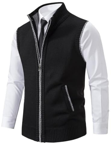 Chaleco de Cachemira para Hombre de Trabajo y Ocio, Casual (Black,M)