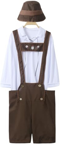 YOSUWOAI Costume da Oktoberfest da uomo, stile bavarese, vestito festivo con magliette e salopette corte e cappello tirolese, pantaloni tradizionali in pelle, stile retrò, Oktoberfest, O marrone, XXL