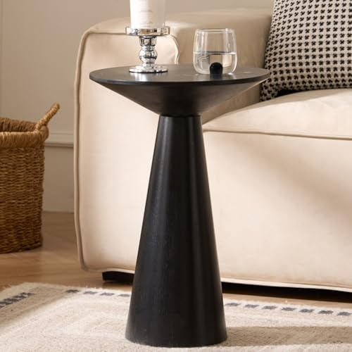 Cagnolier Beistelltisch rund, Sofatisch, Ø34xH50cm, Pilzform, Schwarz | Beistelltisch schwarz, Sofatisch für Couch, kompakt und schmal, auch als Nachttisch im Schlafzimmer nutzbar