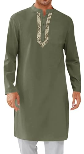 Men's Cotton Short Kurta Shirt Round Neck Tunic Regular Fit
